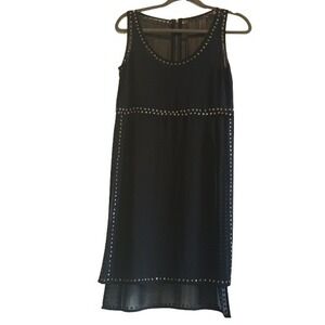 Black Sheer Rivet Trim‎ Sleeveless Festival Duster Hi Low Hem Zip Back Sz M